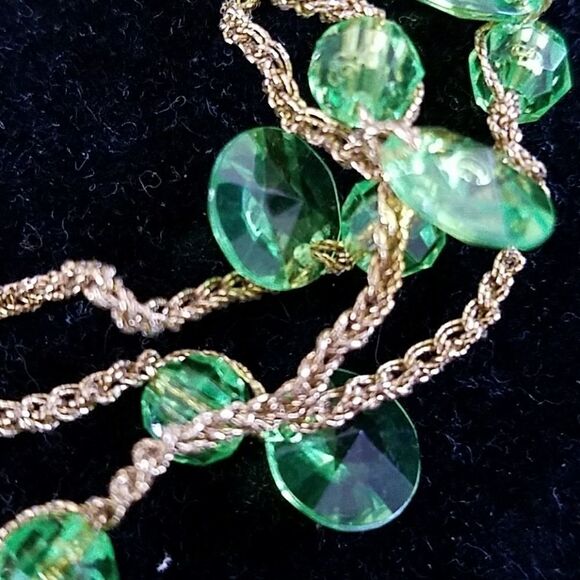 Handmade Green & Gold Beaded Continuous Necklace Boho Fashion Jewelry - Picture 3 of 3